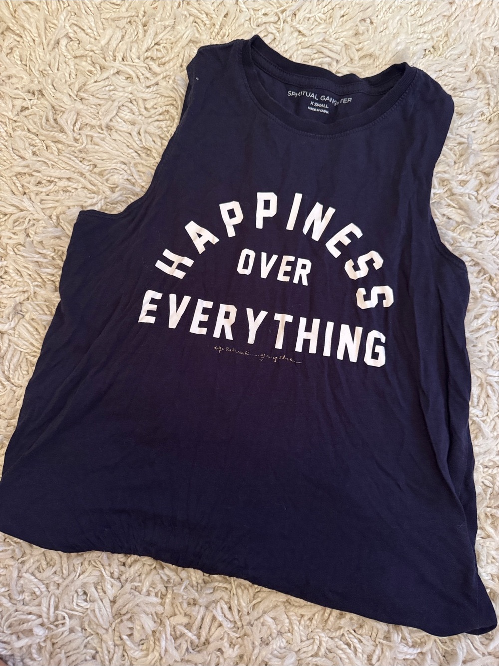 Spiritual Gangster Navy Muscle Tank with White 'Happiness Over Everything' Print